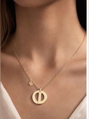 Christian Dior Logo Gold Pendant Necklace in Gift Boxes